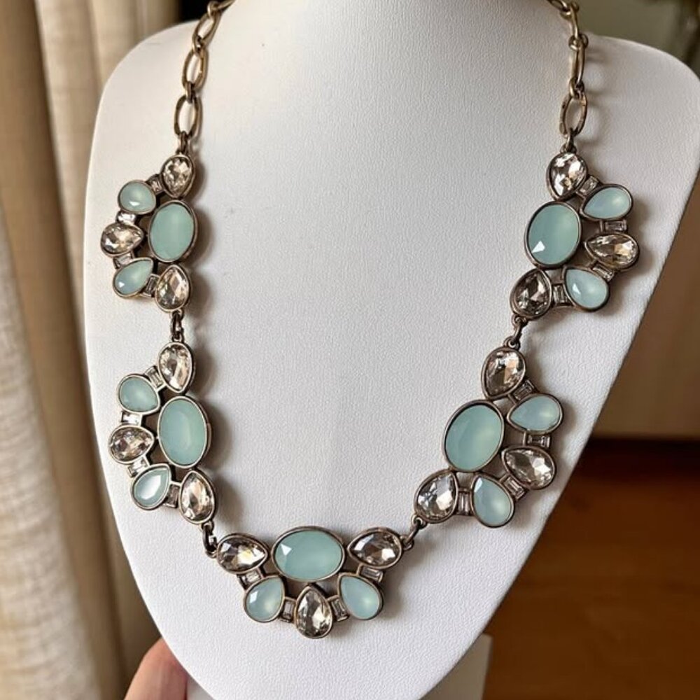J. Crew Necklace Silver Blue White Cristals